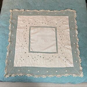 Vintage tablecloth handmade crochet off white or Ecru    42”x42”